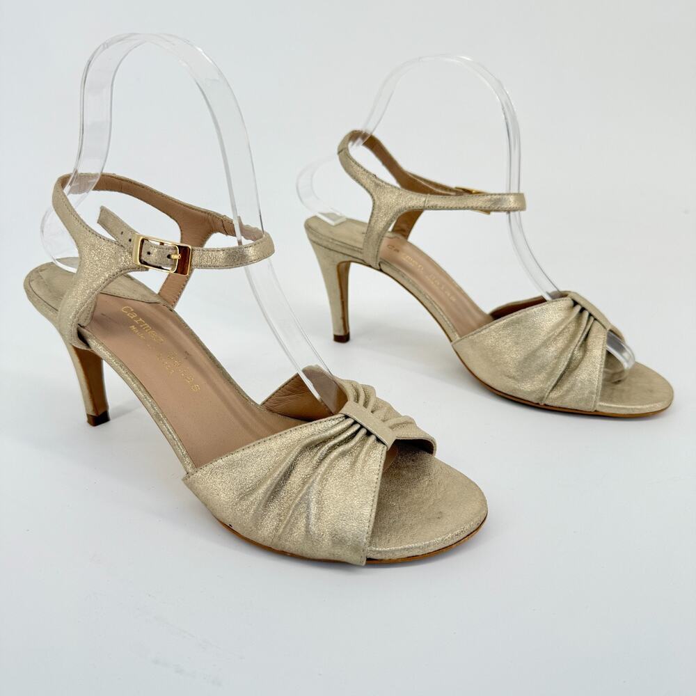 Anthropologie Carmen Salas Aida Heels Size 7.5 EU 38 Leather Strappy Dress Shoes